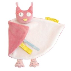 Doudou à Broder Chouette hibou Blanc Rose  Moulin Roty Mademoiselle et Ribambelle Attache tétine (13515)