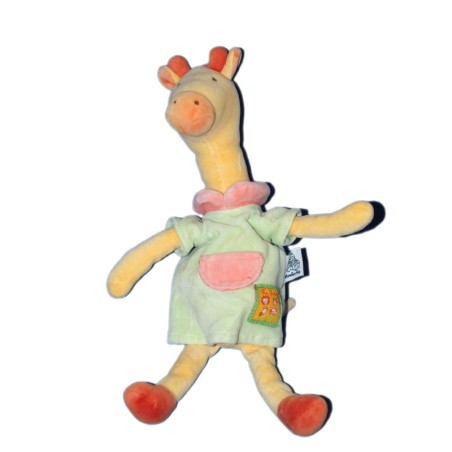 Doudou Girafe jaune - Robe Verte - Les Loustics - MOULIN ROTY - H 30 cm (11987)
