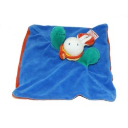 Doudou plat LAPIN bleu vert rouge - MOULIN ROTY Collerette jaune (6699)
