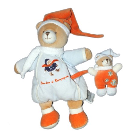 DOUDOU ET COMPAGNIE - Ours Firmin bleu orange et son bébé Neige flocon (13434)