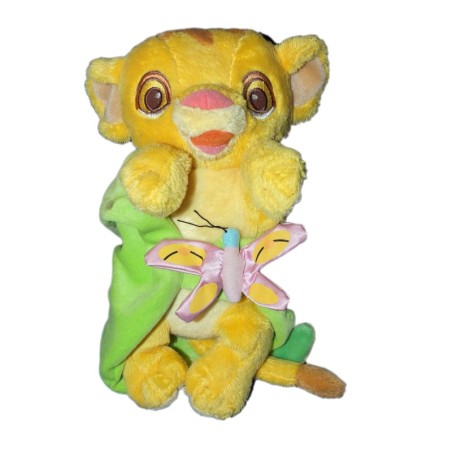 Doudou peluche Simba LE ROI LION couverture feuille verte Disneyland Resort Disney (10501)