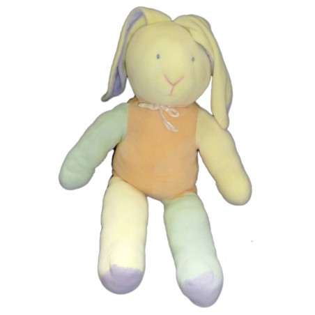 Doudou peluche LAPIN jaune orange vert - HISTOIRE D'OURS - H 45 cm Groupe CDJ (5498)