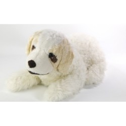 Vintage - Peluche chien blanc contours des yeux marrons 35 cm + queue Nounours  (20307)