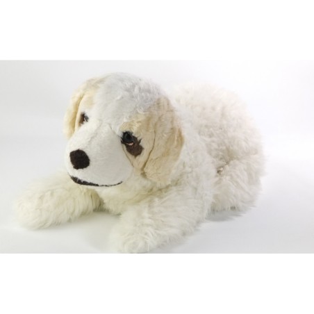 Vintage - Peluche chien blanc contours des yeux marrons 35 cm + queue Nounours  (20307)