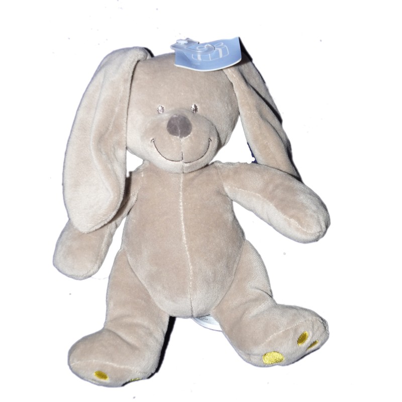 Doudou Peluche Lapin gris jaune fluo - Simba Dickie Nicotoy Kiabi - 26 cm 569/0029 (13339)