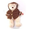 Peluche ours beige manteau marron Damart 38 cm (25567)