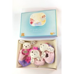 Coffret Doudou rose mauve Mes premiers chaussons Baby nat  BN315 (20848)