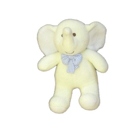 Doudou Peluche ELEPHANT jaune bleu - LUMINOU Jemini - H 26 cm (7106)