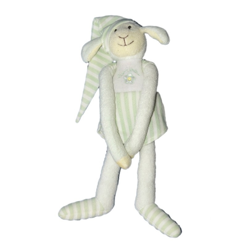 Doudou Peluche Agneau Mouton Vert blanc - LUMINOU Jemini - H 35 cm (6235)