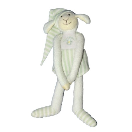 Doudou Peluche Agneau Mouton Vert blanc - LUMINOU Jemini - H 35 cm (6235)