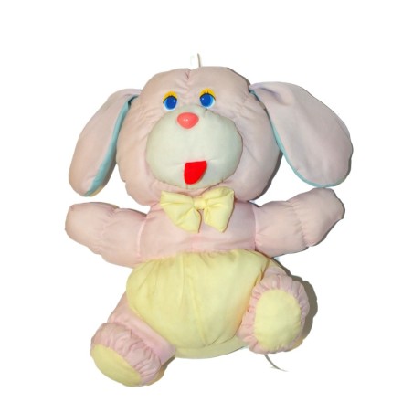 Doudou chien rose jaune bleu Bikin International 32 cm (27229)