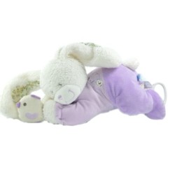 Doudou peluche musicale lapin rose Tex Baby Carrefour CMI oiseau 26 cm (18927)