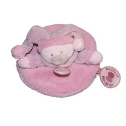 Doudou et Compagnie Ours plat rond Douceur Macaron rose mauve 16 cm  (14554)