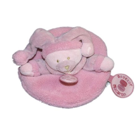 Doudou et Compagnie Ours plat rond Douceur Macaron rose mauve 16 cm  (14554)