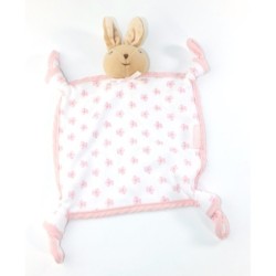 Doudou  lapin blanc rose Kaloo Lilirose tissu fleurs 4 noeuds (24762)