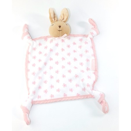 Doudou  lapin blanc rose Kaloo Lilirose tissu fleurs 4 noeuds (24762)