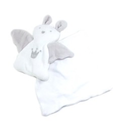 BERLINGOT Doudou Lapin blanc gris ange Mouchoir (25696)