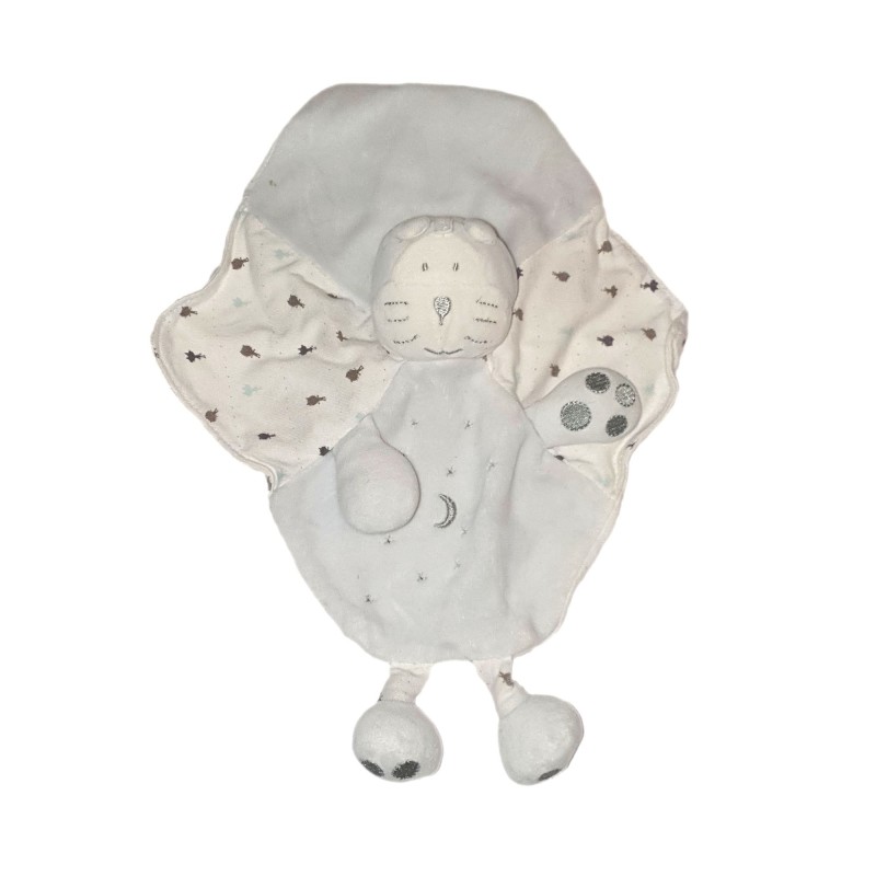 Doudou plat chat blanc bleu BERLINGOT  (26520)