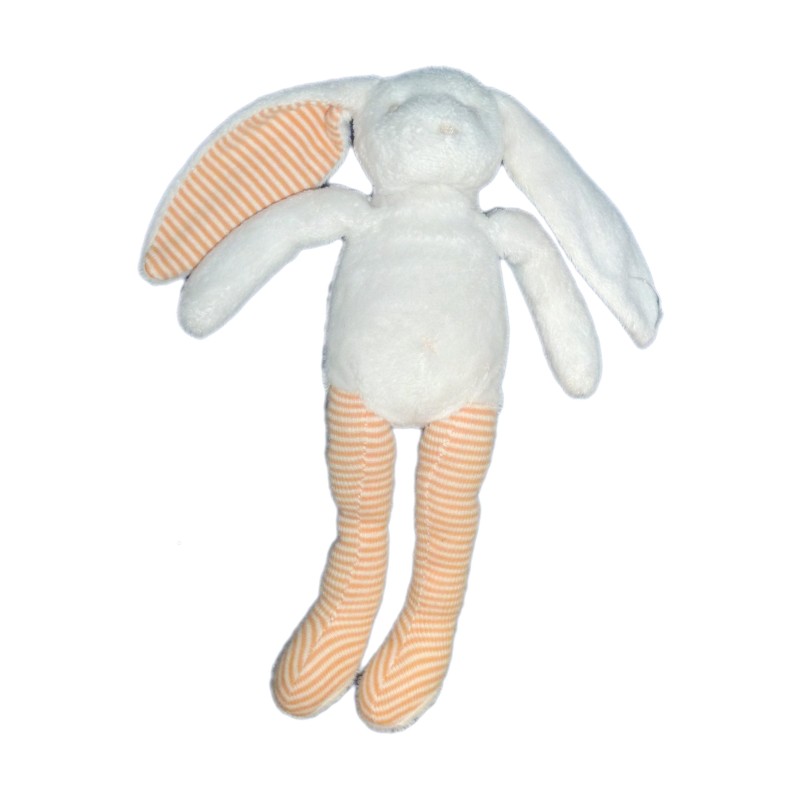 Doudou Peluche LAPIN blanc Rayures oranges SERGENT MAJOR - SGMJ - H 25 cm (9814)