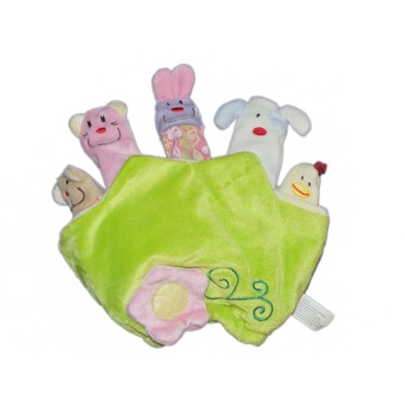 Doudou Marionnette à doigts - GIFI - Vert Animaux - 20 cm (9785)