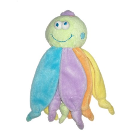 Doudou pieuvre Vert bleu mauve orange jaune mullticolore Jollybaby Priscilla (16564)