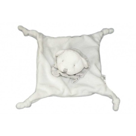 Doudou plat OURS blanc Grain de Blé Rayures grises 4 noeuds (15626)