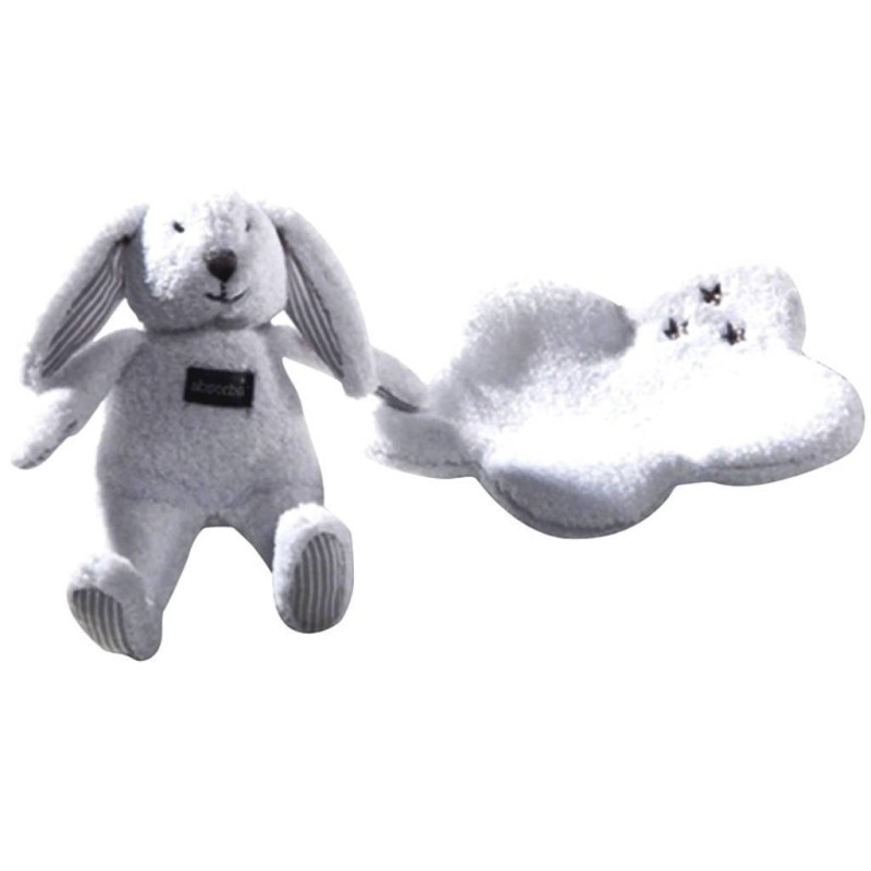 Doudou Lapin blanc Mouchoir Absorba Etoiles grises Grelot (15613)