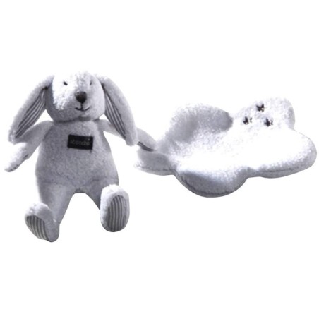 Doudou Lapin blanc Mouchoir Absorba Etoiles grises Grelot (15613)