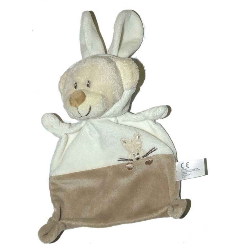 Doudou plat Ours Lapin blanc beige Grain de Ble Zannier (15507)