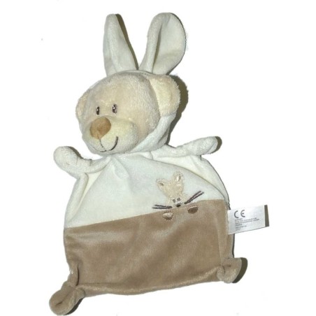 Doudou plat Ours Lapin blanc beige Grain de Ble Zannier (15507)