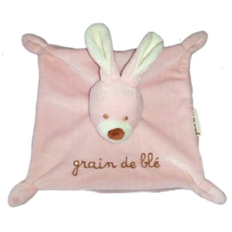 Doudou Plat Lapin rose Grain de Blé (15460)