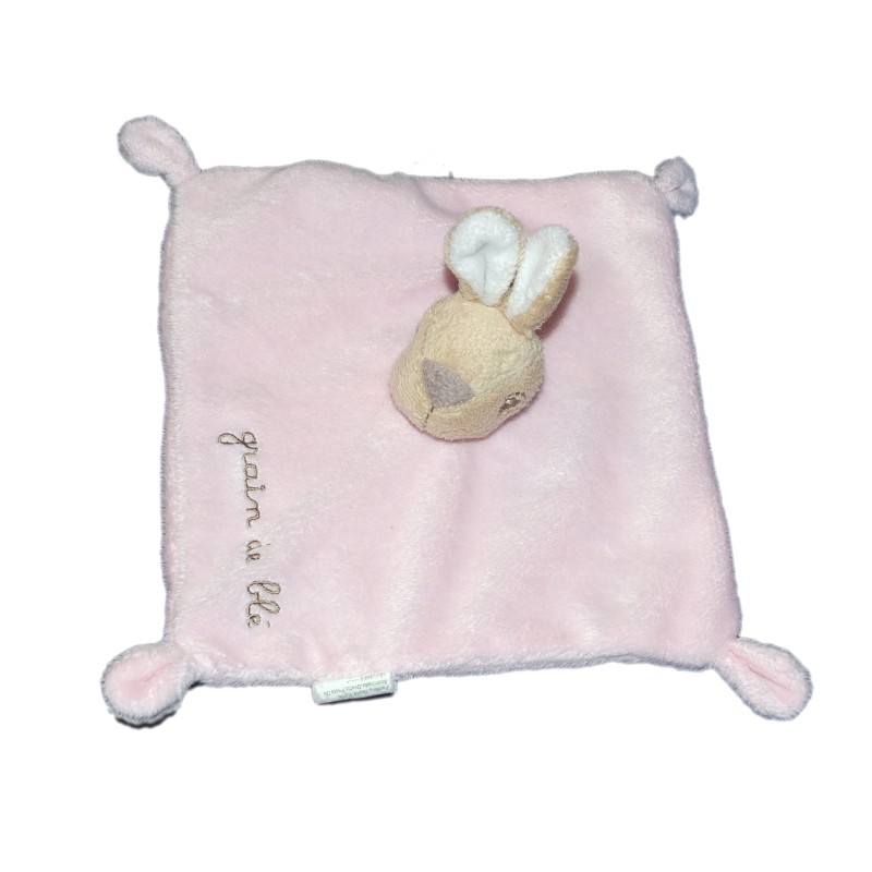 Doudou plat LAPIN rose GRAIN DE BLE Zannier (12912)