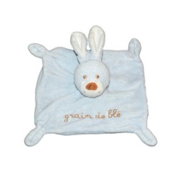 Doudou plat LAPIN bleu GRAIN DE BLE Zannier (13303)