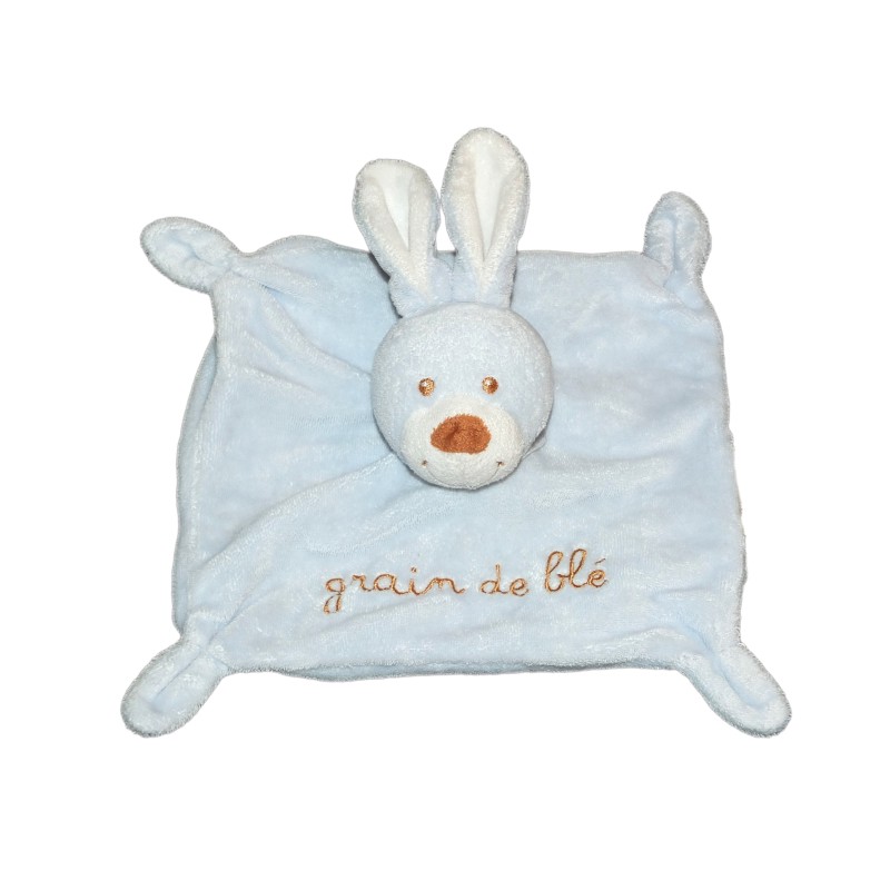 Doudou plat LAPIN bleu GRAIN DE BLE Zannier (13303)