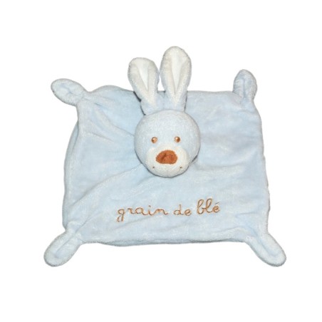 Doudou plat LAPIN bleu GRAIN DE BLE Zannier (13303)