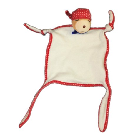 KALOO - Doudou plat OURS blanc - Bandana rouge pois Pirate (12120)