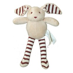 Doudou Peluche LAPIN blanc Rayures Bordeaux SERGENT MAJOR - SGMJ - H 25 cm (11412)