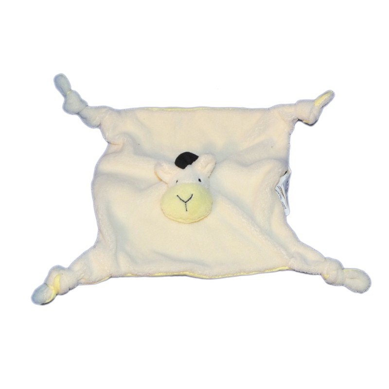 Doudou plat CHEVAL jaune saumon clair - BABOU - 4 noeuds - Revers tissu (10697)