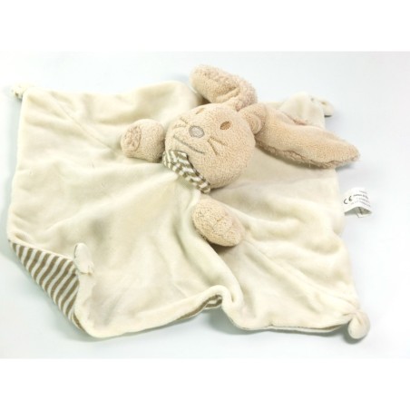 Doudou plat lapin beige dessous rayures marrons NATURE ET DECOUVERTES (18941)