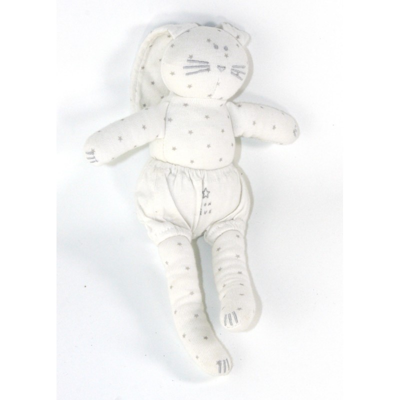 Doudou lapin blanc gris Etoiles Mon Reve 25 cm PETIT BATEAU (23140)