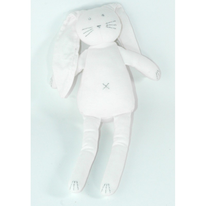 Doudou lapin blanc gris 26 cm PETIT BATEAU (23139)