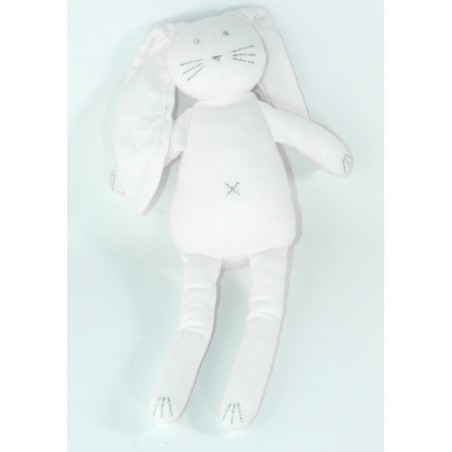Doudou lapin blanc gris 26 cm PETIT BATEAU (23139)