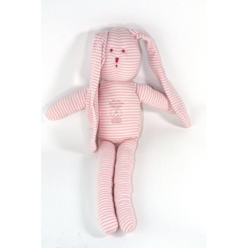 Doudou lapin rose rayures Milleraies 31 cm PETIT BATEAU (23136)