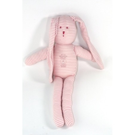 Doudou lapin rose rayures Milleraies 31 cm PETIT BATEAU (23136)