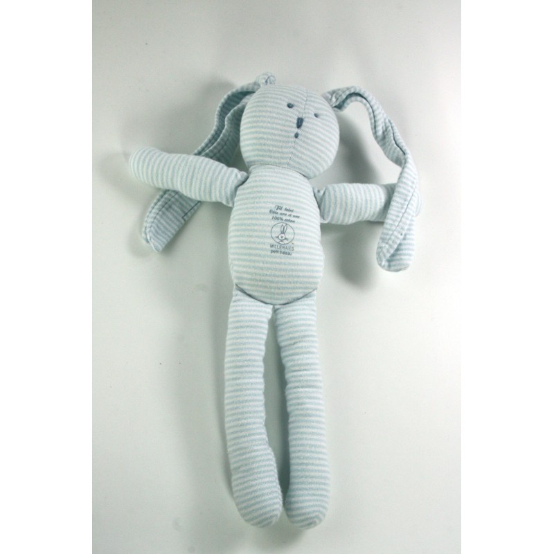 Doudou lapin bleu rayures Milleraies 30 cm PETIT BATEAU (23138)