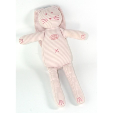 Doudou lapin rose rayures Milleraies 26 cm PETIT BATEAU (23135)