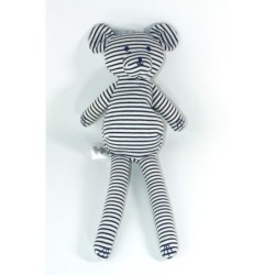 Doudou Ours blanc bleu marine rayures 30 cm PETIT BATEAU (23132)