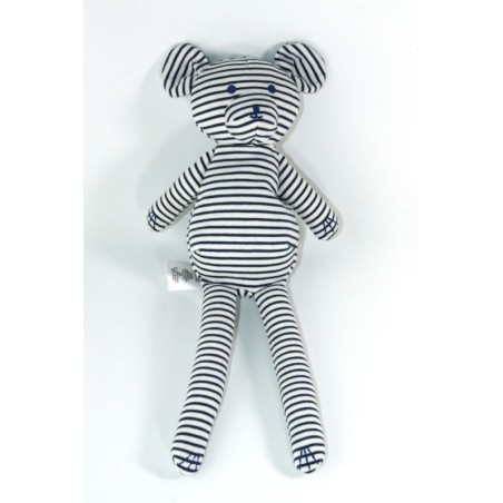 Doudou Ours blanc bleu marine rayures 30 cm PETIT BATEAU (23132)