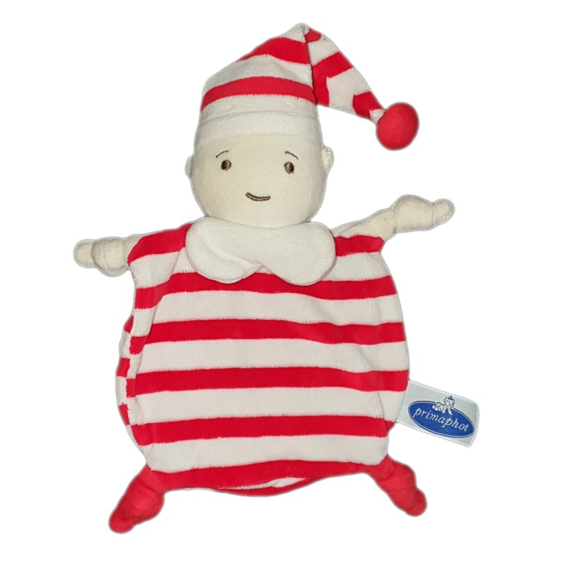 Doudou plat Marin blanc rouge rayures Primaphot (23745)
