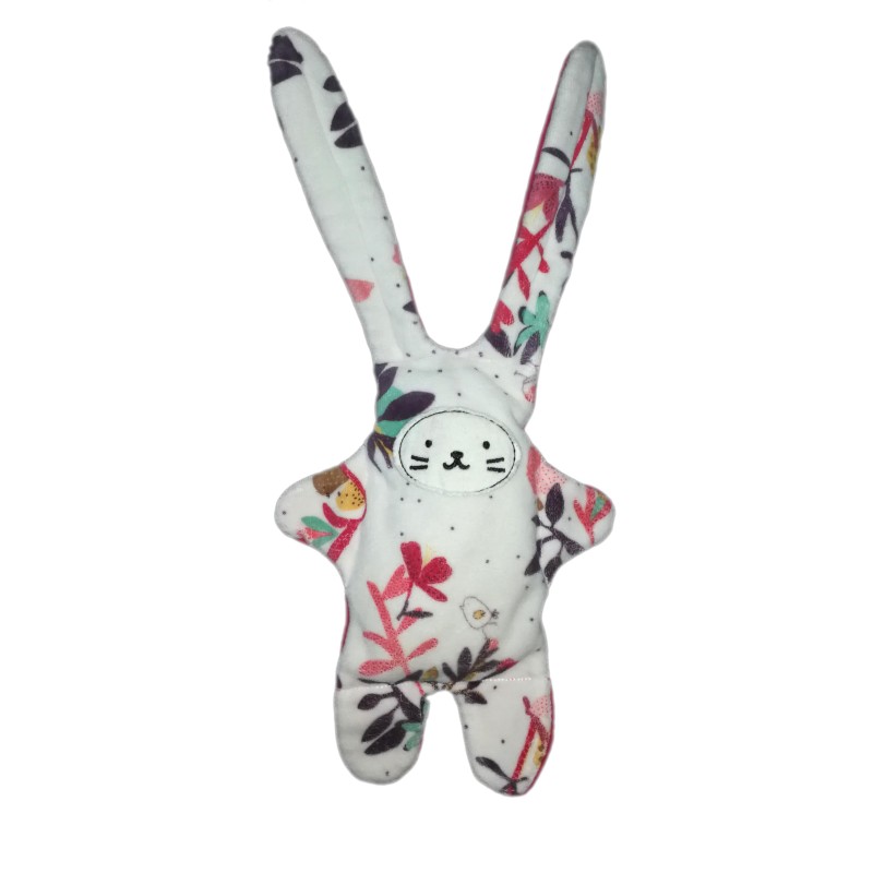 Doudou Lapin blanc fleurs feuilles Catimini 35 cm (21647)
